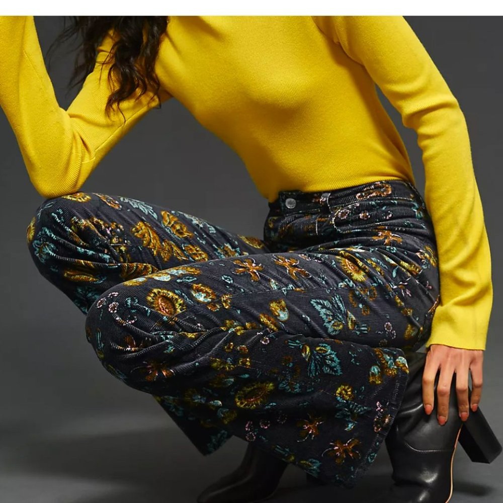 Anthropologie Pilcro The Icon Flare Low-Rise Corduroy Floral Pants - Picture 4 of 11